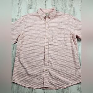Faherty Organic Cotton Pink Geometric Print Short Sleeve Button Shirt Mens Sz XL